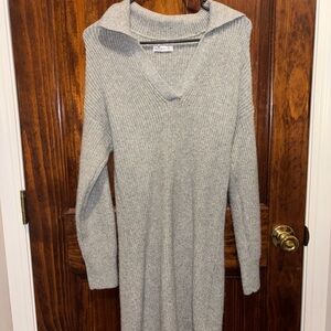 Hollister Light Gray V-Neck Collared Sweater Dress
